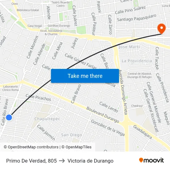 Primo De Verdad, 805 to Victoria de Durango map