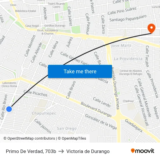 Primo De Verdad, 703b to Victoria de Durango map