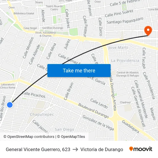 General Vicente Guerrero, 623 to Victoria de Durango map
