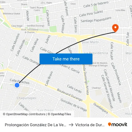 Prolongación González De La Vega, 603 to Victoria de Durango map