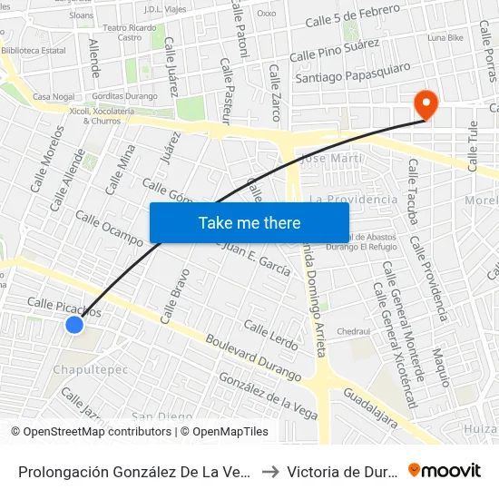 Prolongación González De La Vega, 403b to Victoria de Durango map