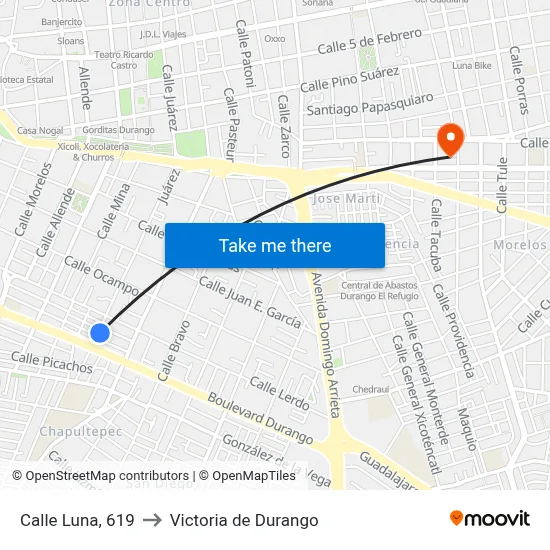 Calle Luna, 619 to Victoria de Durango map