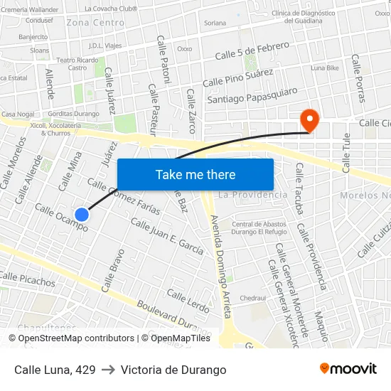 Calle Luna, 429 to Victoria de Durango map