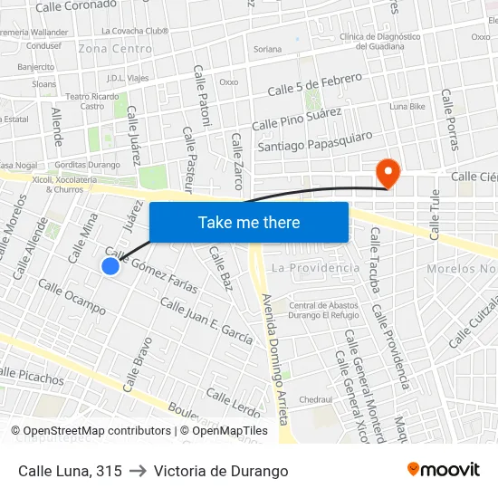 Calle Luna, 315 to Victoria de Durango map