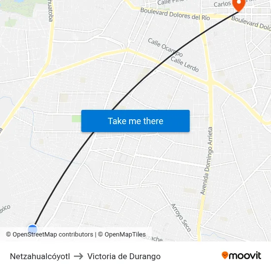 Netzahualcóyotl to Victoria de Durango map