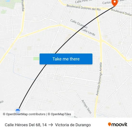Calle Héroes Del 68, 14 to Victoria de Durango map