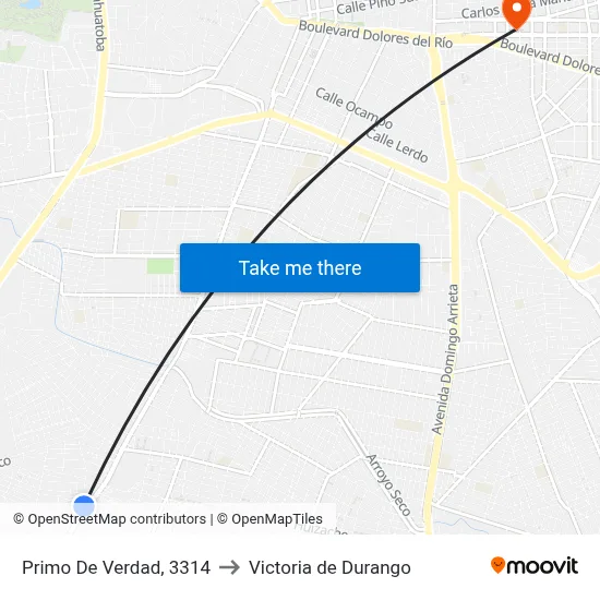 Primo De Verdad, 3314 to Victoria de Durango map