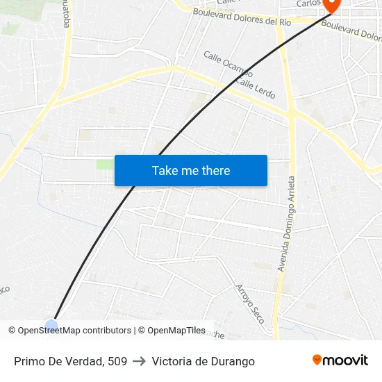 Primo De Verdad, 509 to Victoria de Durango map