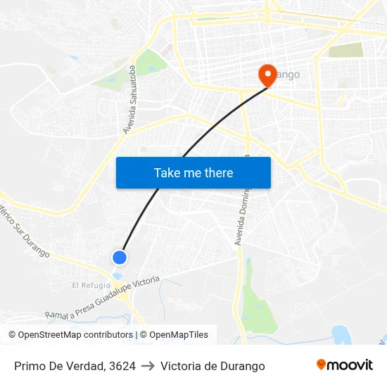Primo De Verdad, 3624 to Victoria de Durango map
