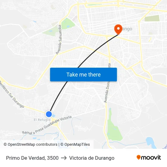Primo De Verdad, 3500 to Victoria de Durango map