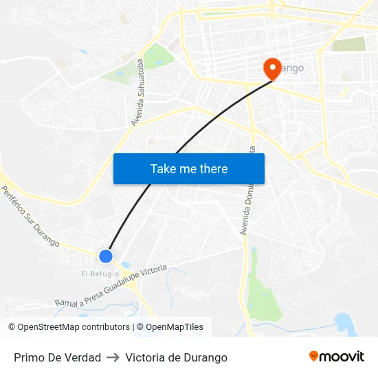 Primo De Verdad to Victoria de Durango map