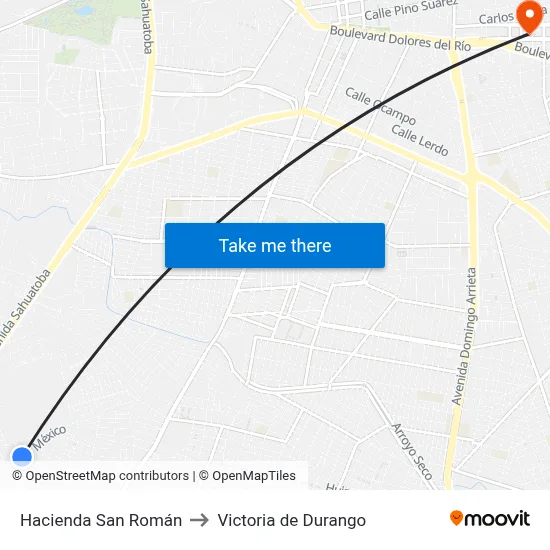 Hacienda San Román to Victoria de Durango map