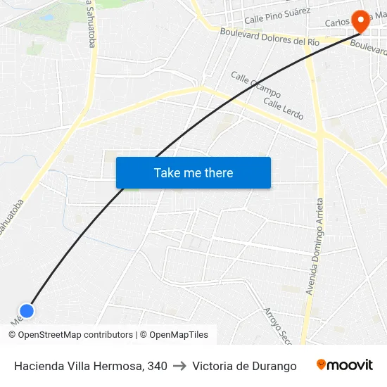 Hacienda Villa Hermosa, 340 to Victoria de Durango map