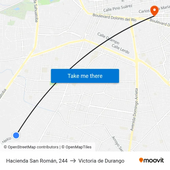 Hacienda San Román, 244 to Victoria de Durango map