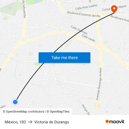 México, 182 to Victoria de Durango map