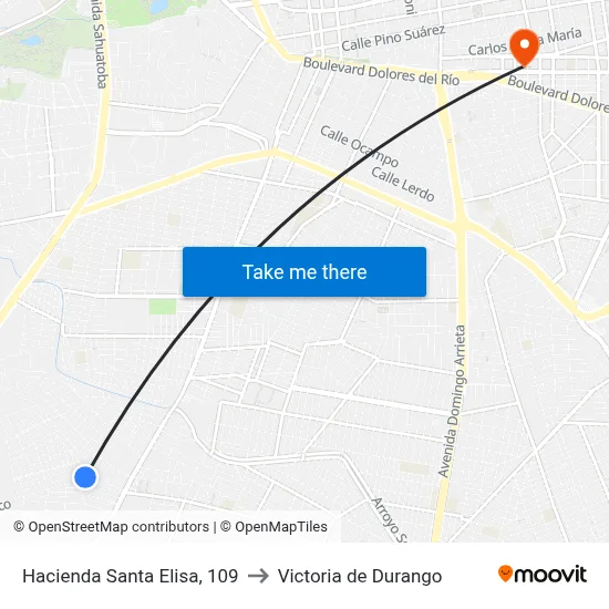 Hacienda Santa Elisa, 109 to Victoria de Durango map