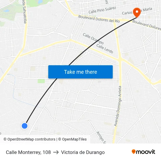 Calle Monterrey, 108 to Victoria de Durango map