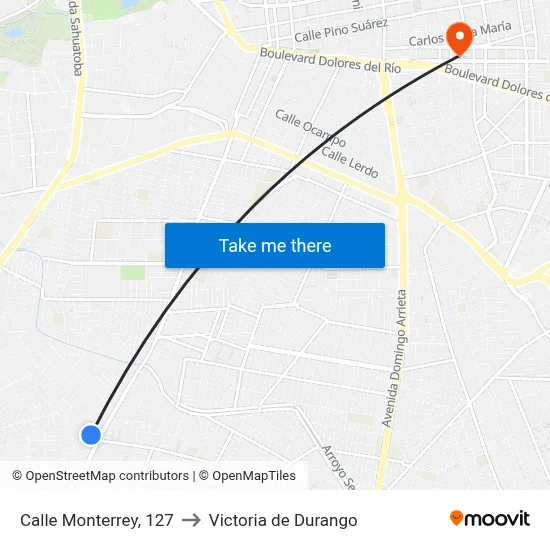 Calle Monterrey, 127 to Victoria de Durango map
