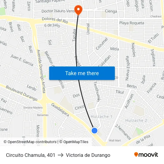 Circuito Chamula, 401 to Victoria de Durango map