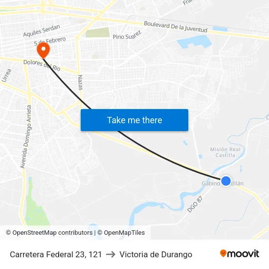 Carretera Federal 23, 121 to Victoria de Durango map