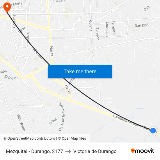 Mezquital - Durango, 2177 to Victoria de Durango map