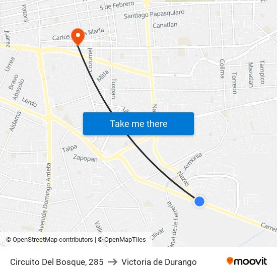 Circuito Del Bosque, 285 to Victoria de Durango map