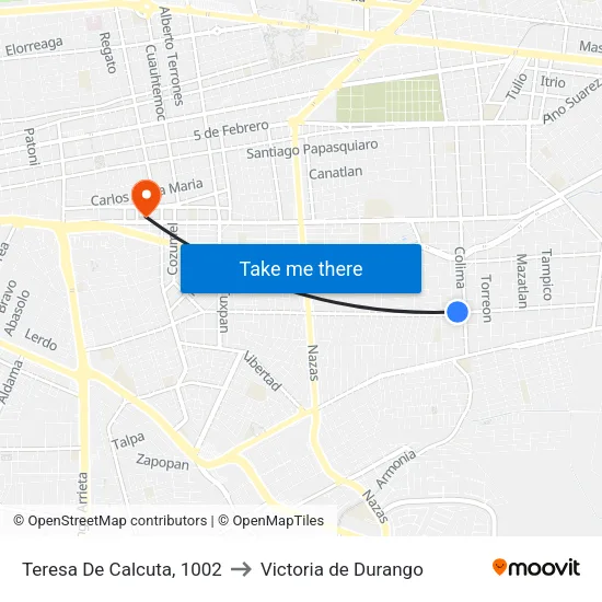 Teresa De Calcuta, 1002 to Victoria de Durango map
