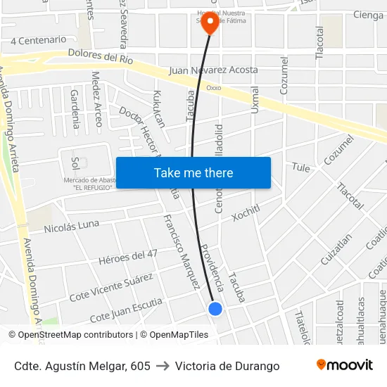 Cdte. Agustín Melgar, 605 to Victoria de Durango map