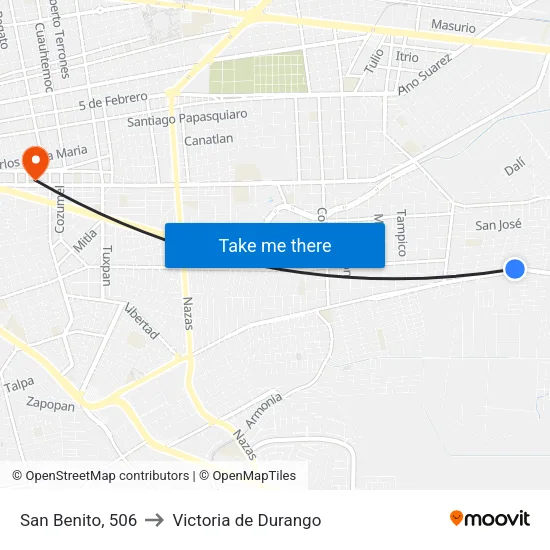 San Benito, 506 to Victoria de Durango map