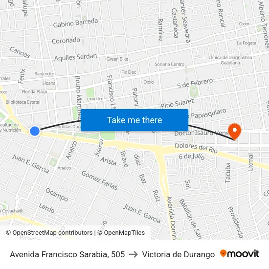 Avenida Francisco Sarabia, 505 to Victoria de Durango map