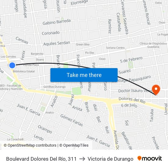 Boulevard Dolores Del Río, 311 to Victoria de Durango map