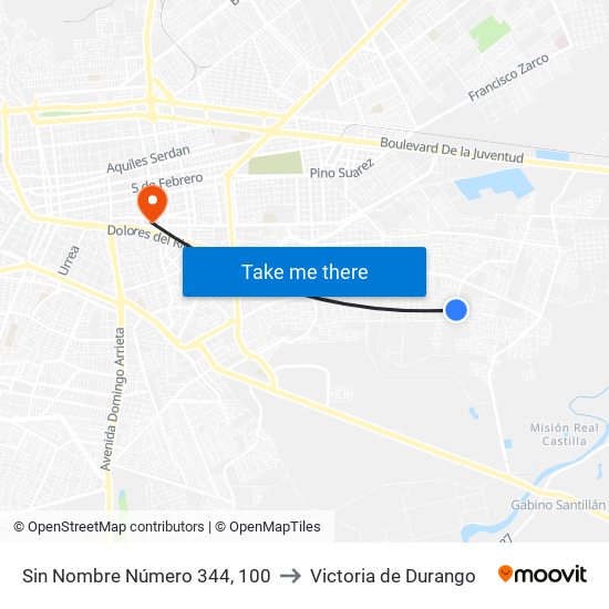 Sin Nombre Número 344, 100 to Victoria de Durango map