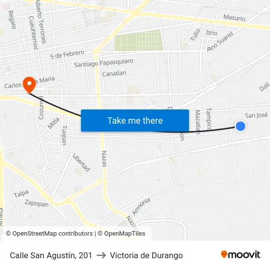 Calle San Agustín, 201 to Victoria de Durango map