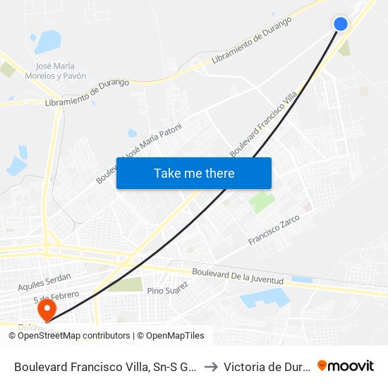 Boulevard Francisco Villa, Sn-S Gasolinera to Victoria de Durango map