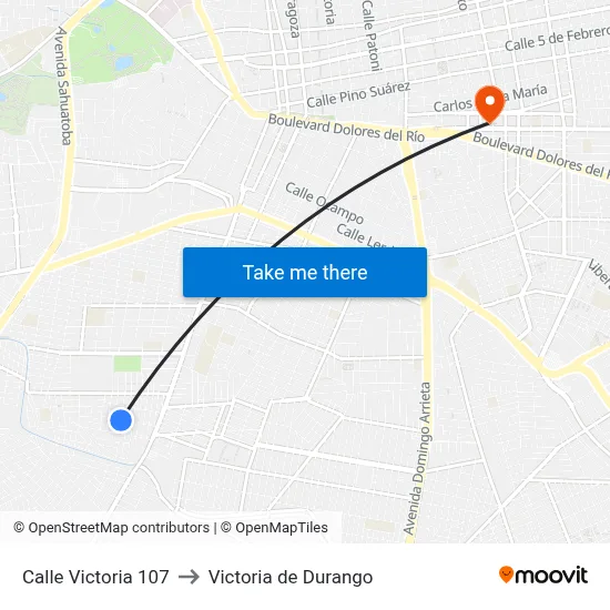 Calle Victoria 107 to Victoria de Durango map