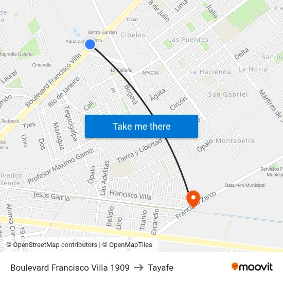 Boulevard Francisco Villa 1909 to Tayafe map