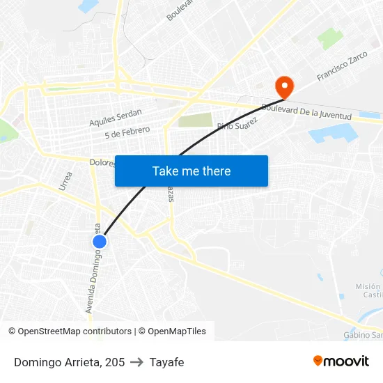 Domingo Arrieta, 205 to Tayafe map