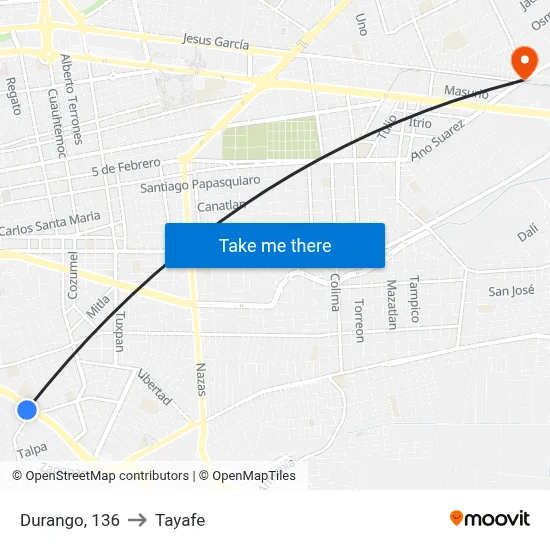 Durango, 136 to Tayafe map