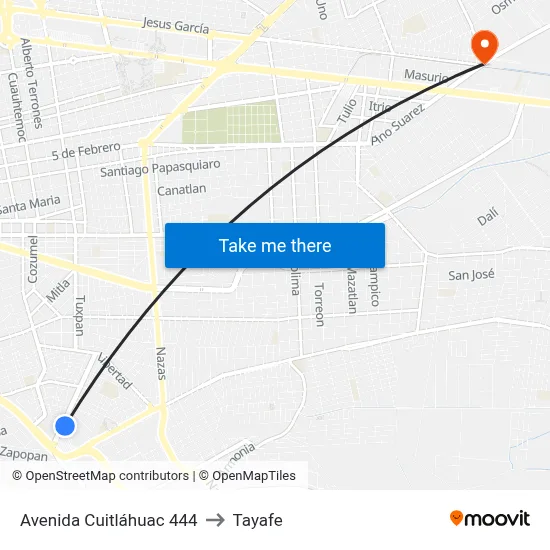 Avenida Cuitláhuac 444 to Tayafe map
