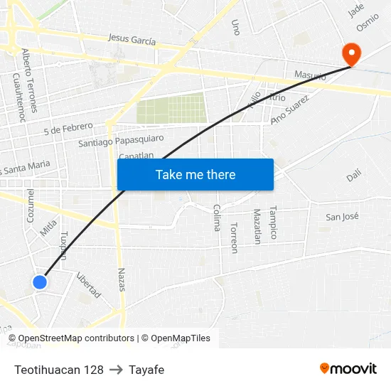 Teotihuacan 128 to Tayafe map