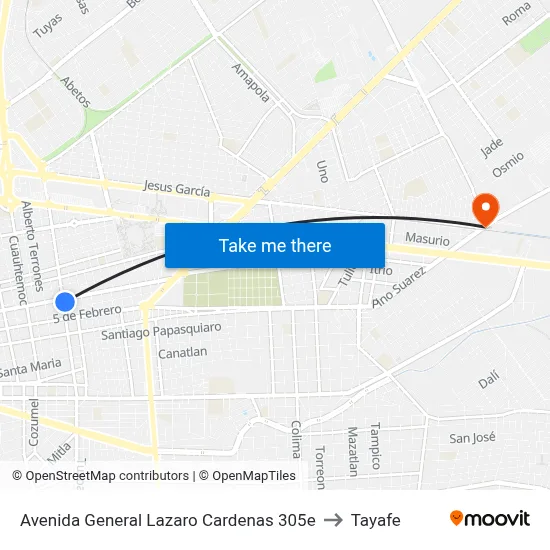 Avenida General Lazaro Cardenas 305e to Tayafe map