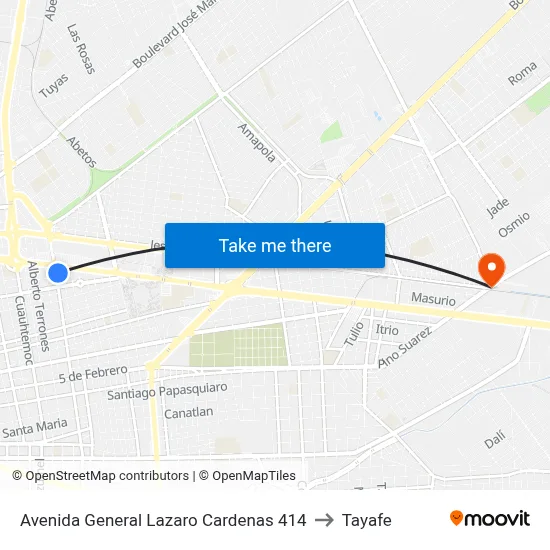 Avenida General Lazaro Cardenas 414 to Tayafe map