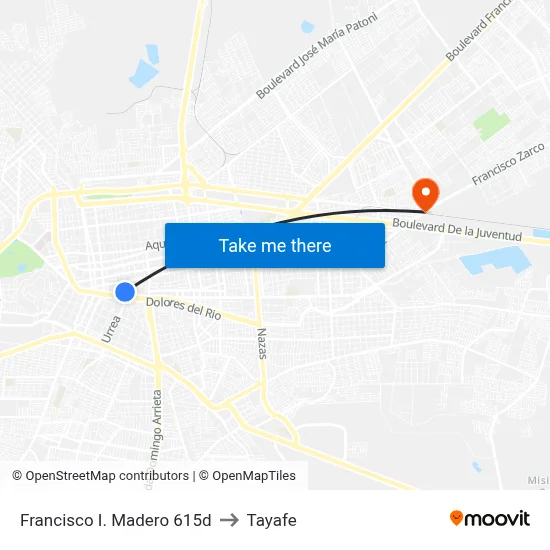 Francisco I. Madero 615d to Tayafe map
