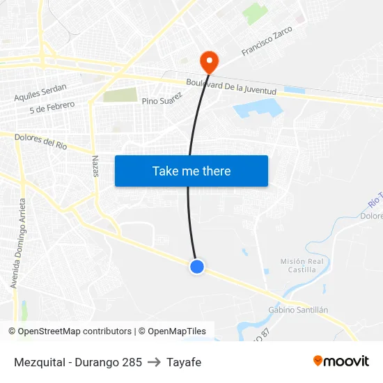 Mezquital - Durango 285 to Tayafe map