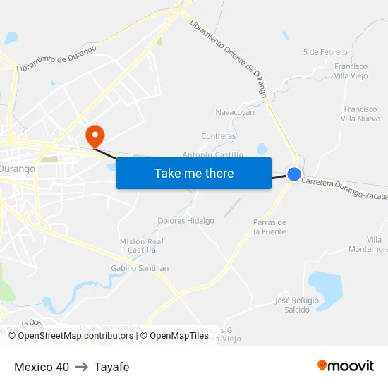 México 40 to Tayafe map