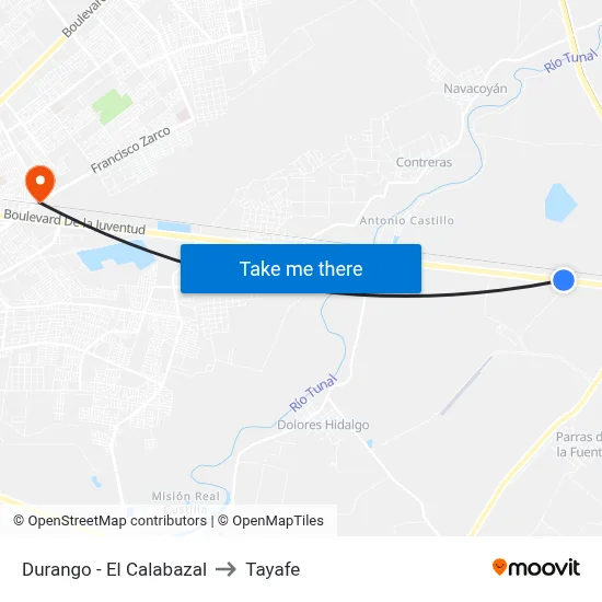 Durango - El Calabazal to Tayafe map