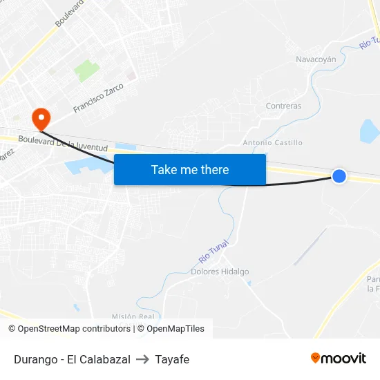 Durango - El Calabazal to Tayafe map