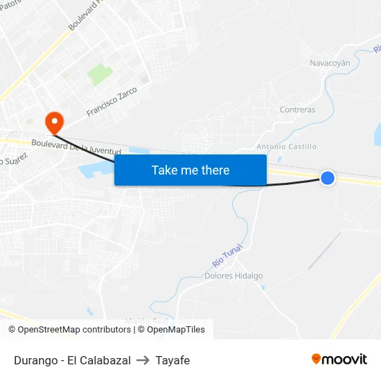 Durango - El Calabazal to Tayafe map