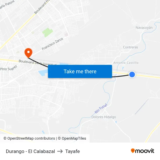 Durango - El Calabazal to Tayafe map