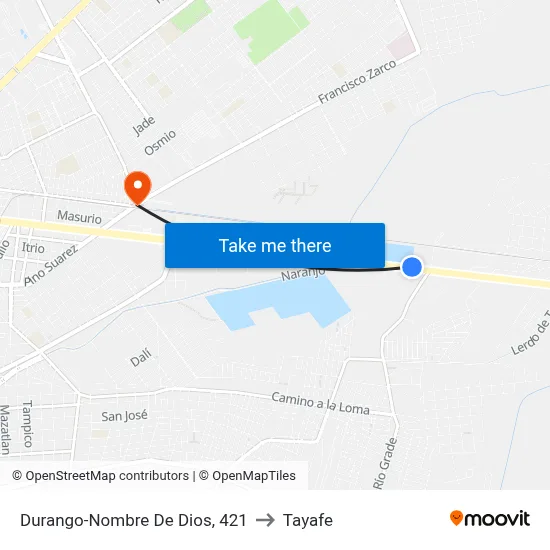 Durango-Nombre De Dios, 421 to Tayafe map